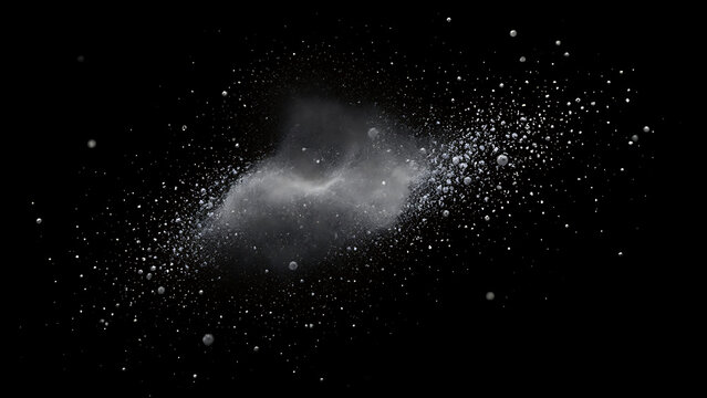 Pollen and spores in a dynamic explosion on a black background