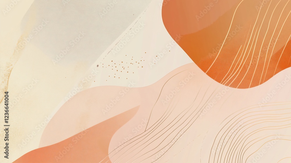 Poster abstract background with flowing shapes and lines in peach, cream and orange tones