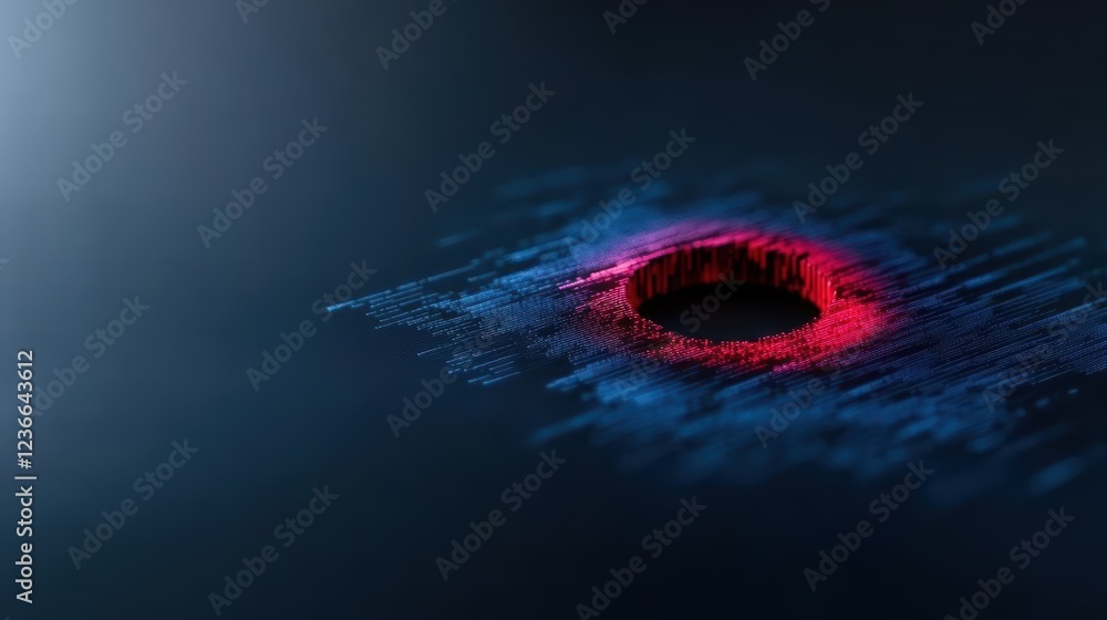 Poster abstract digital art featuring red and blue circular pattern on dark background