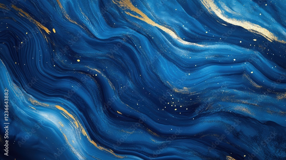 Poster luxurious deep blue abstract background with undulating blue waves and a smooth texture.
