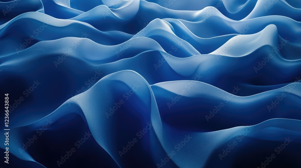 Poster luxurious deep blue abstract background with undulating blue waves and a smooth texture.