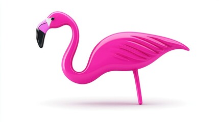 Pink Plastic Flamingo Illustration on White Background