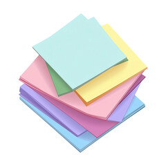Set of colorful sticky notes in a stack isolated on transparent background