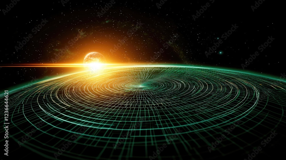 Poster cosmic sunrise event outer space digital art sci-fi environment wide-angle view universe concept