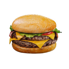 A close-up view of a hamburger with a transparent background is suitable to complete your design needs