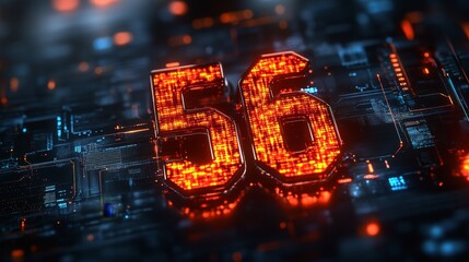 Futuristic Glowing Number 56 Integrated Circuit Board Technology Background, Digital Data Concept