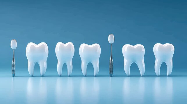 Dental hygiene concept with toothbrush and teeth on blue background