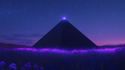 The mysterious glow of a futuristic fantasy pyramid