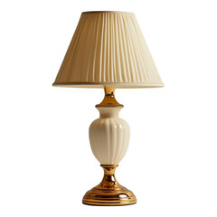 Vintage table lamp with a soft fabric shade isolated on transparent background