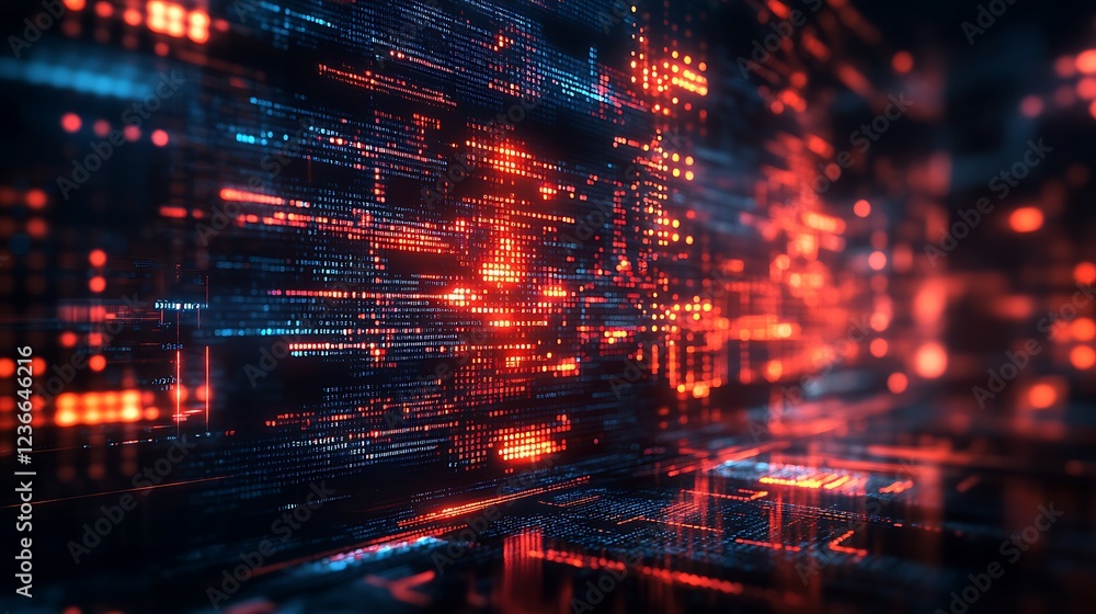 Aufkleber abstract digital code background with glowing red and blue lines.