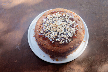 homemade apricot and cashew nut olive oil cake.
