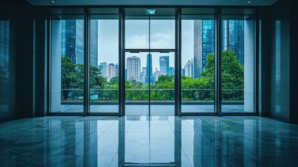 Fototapeta premium Modern Office Interior with Cityscape View