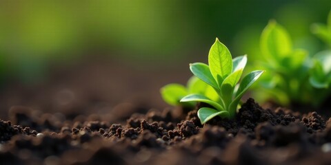 Fototapeta premium A Tiny Sprout Emerging from Rich Earth, Symbolizing Growth, Renewal, and the Promise of a Bountiful Harvest