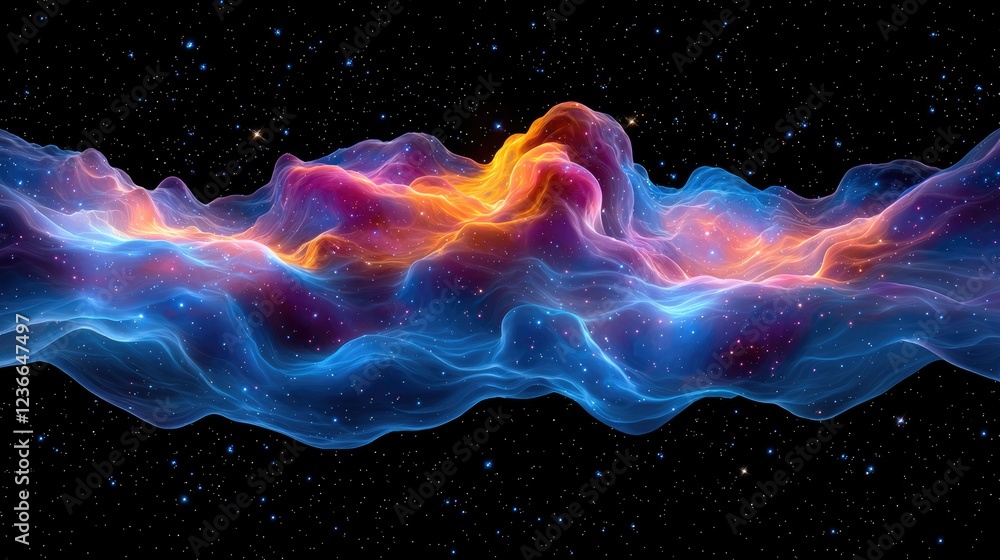 Poster cosmic nebula formation outer space digital art sci-fi environment wide angle view stellar concept