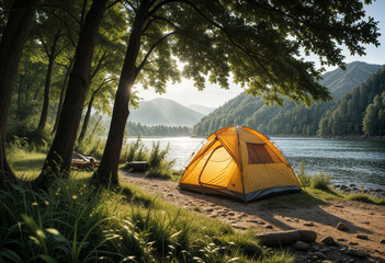 camping in the mountains sunny