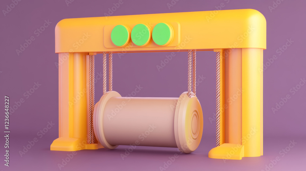 Aufkleber a 3d rendering of a beige cylindrical object suspended between two orange structures with green ligh