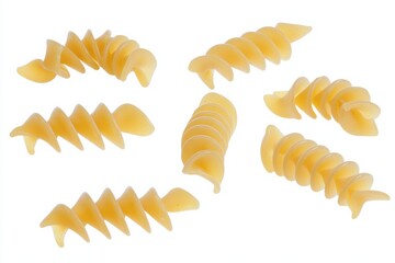 Fototapeta premium Delightful fusilli pasta artfully arranged on a clean white surface showcasing texture and form
