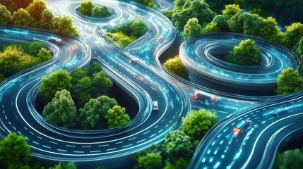 Illustration of it roadmap modern technology and innovative processes, networking and big data. Big Data. Ultra realistic. Photorealistic