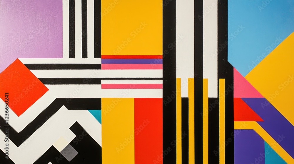 Poster Abstract geometric artwork showcasing vibrant colors and lines creating a dynamic composition in a modern style