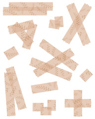 Set of beige semi-transparent washi tapes with pattern isolated on white. Tapes collection in vector. Pieces of decorative tape for scrapbooks. Torn paper. Spring, summer
