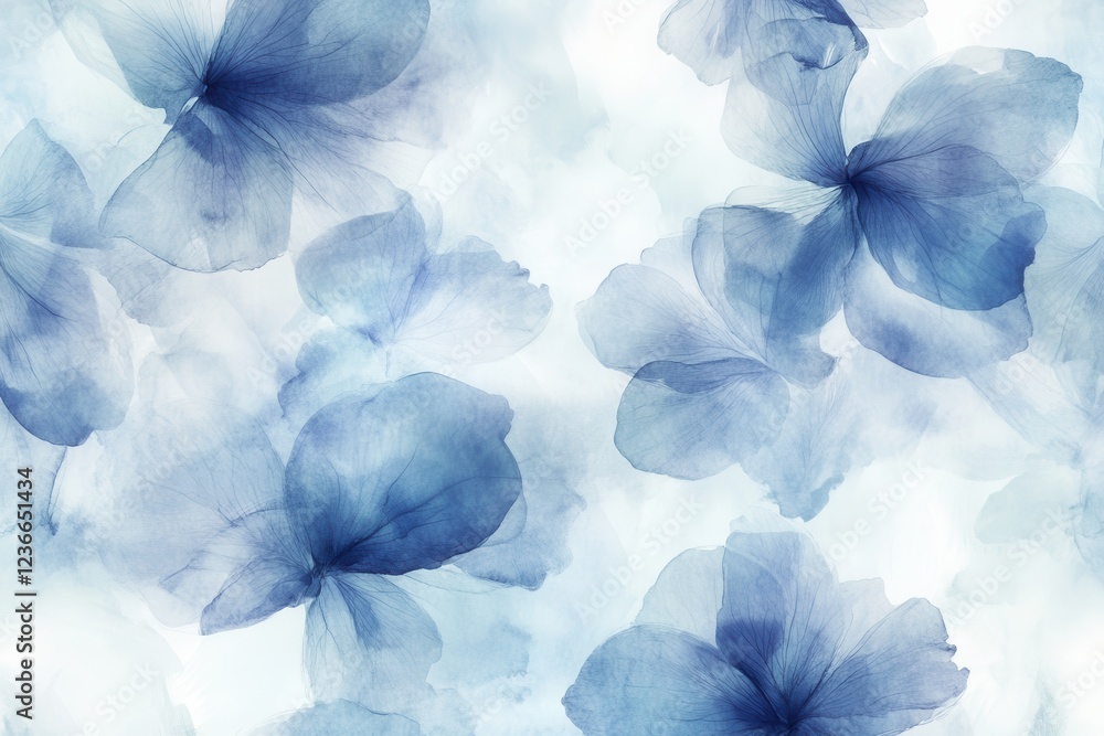 Poster soft blue floral pattern with delicate textures and light background evoking a calm and serene atmos