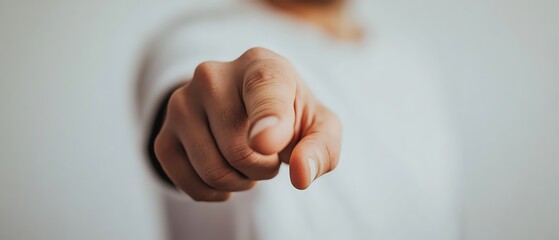 Person pointing with a finger, expressing emotion.