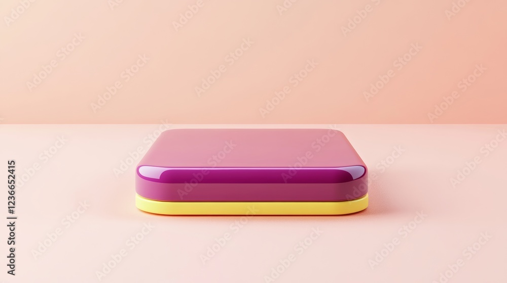 Aufkleber purple and yellow square platform on a peach background. clean lines and glossy finish. minimalist p