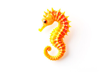 Fototapeta premium Vibrant orange seahorse isolated on white background. Concept of marine life, ocean beauty, and exotic sea creatures. Perfect for nature themes, aquatic designs, and educational materials