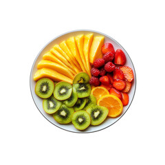 A mixed fruits plate isolated on transparent background 