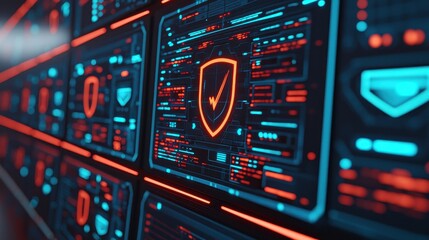 Futuristic Digital Interface with Security Icons and Colors