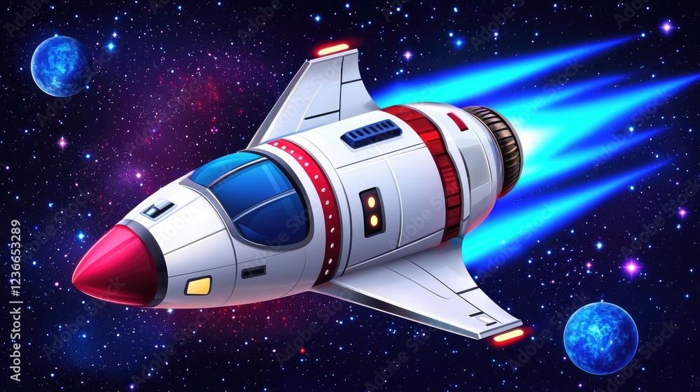 Poster rocket launching adventure in space digital art sci-fi environment vibrant colors outer space concep