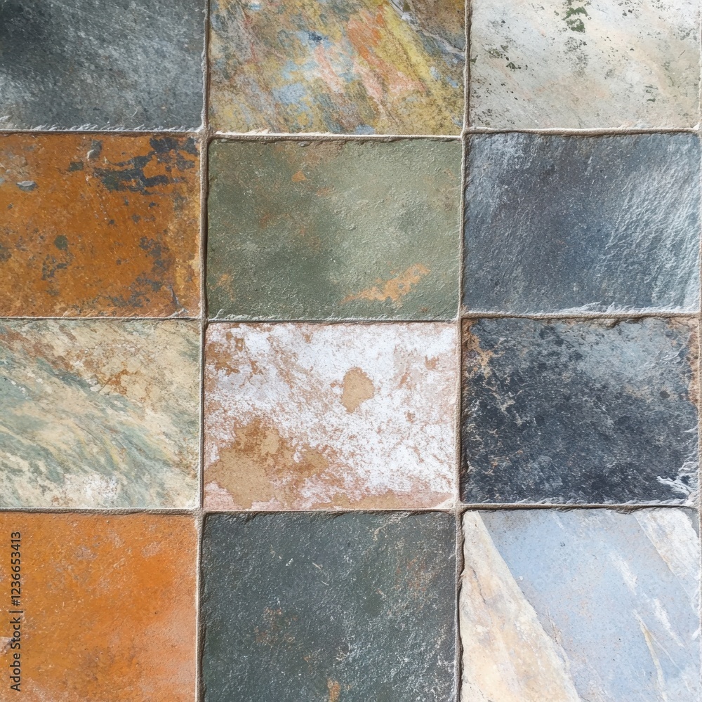 Aufkleber unique raw style floor tiles creating a rustic atmosphere with earthy tones and textures in a cozy i