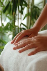 Naklejka premium Relaxing massage therapy session in a tranquil environment with soft lighting and natural elements