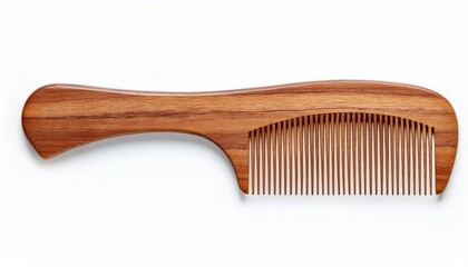 New wooden hair comb isolated on a white background. Natural eco-friendly hair care accessory with clean minimal composition, grooming concept and copy space.