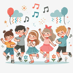 Fototapeta premium vector of small children dancing happily