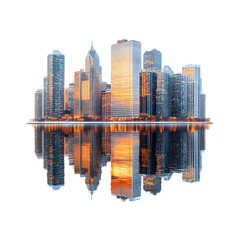 High-Rise Buildings Skyline Reflection Isolated on Transparent Background