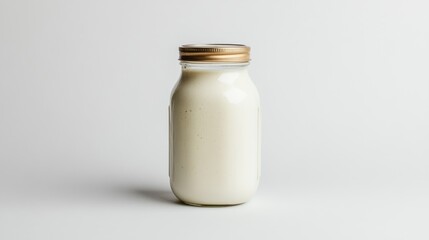 Creamy White Beverage in Glass Jar with Gold Lid