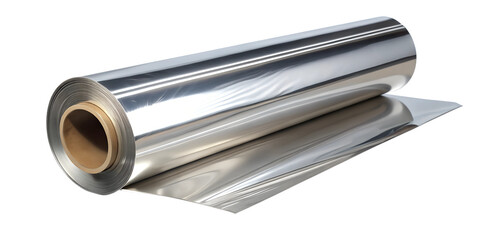 Shiny Metallic Aluminum Foil Roll With Reflective Surface Isolated On Transparent Background