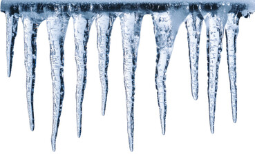 Realistic icicles hanging with transparent background, winter decoration