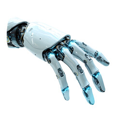 3d rendering robotic hand or cyborg hand finger point, Robotic hand showing the gesture, Mechanical technology machine engineering symbol, robotic human arm on transparent background