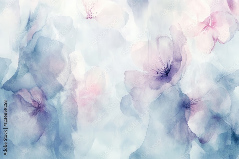 Poster soft blue floral pattern with delicate textures and light background evoking a calm and serene atmos