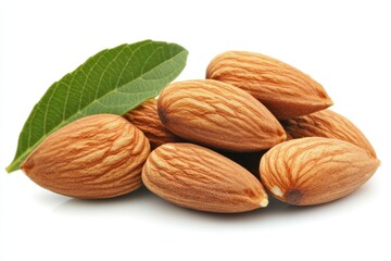 almonds with green leaves