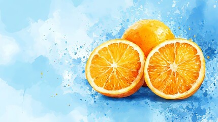 Vibrant Composition of Two Fresh Oranges Resting on a Bright Blue Background Creating a Lively and Refreshing Still Life Scene Evoking Energy and Natural Beauty in Everyday Life