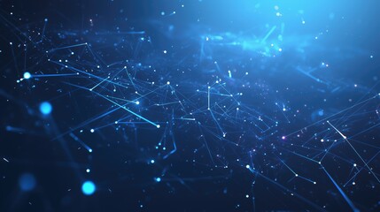 Obraz premium Abstract Scene of Ethereal Light Blue Threads in the Air, Forming a Complex Network with Technological Elements, High Contrast Cinematic Style