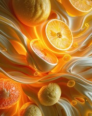 Yellow and orange glowing fruit textures swirling with soft light abstract fruit nature concept...