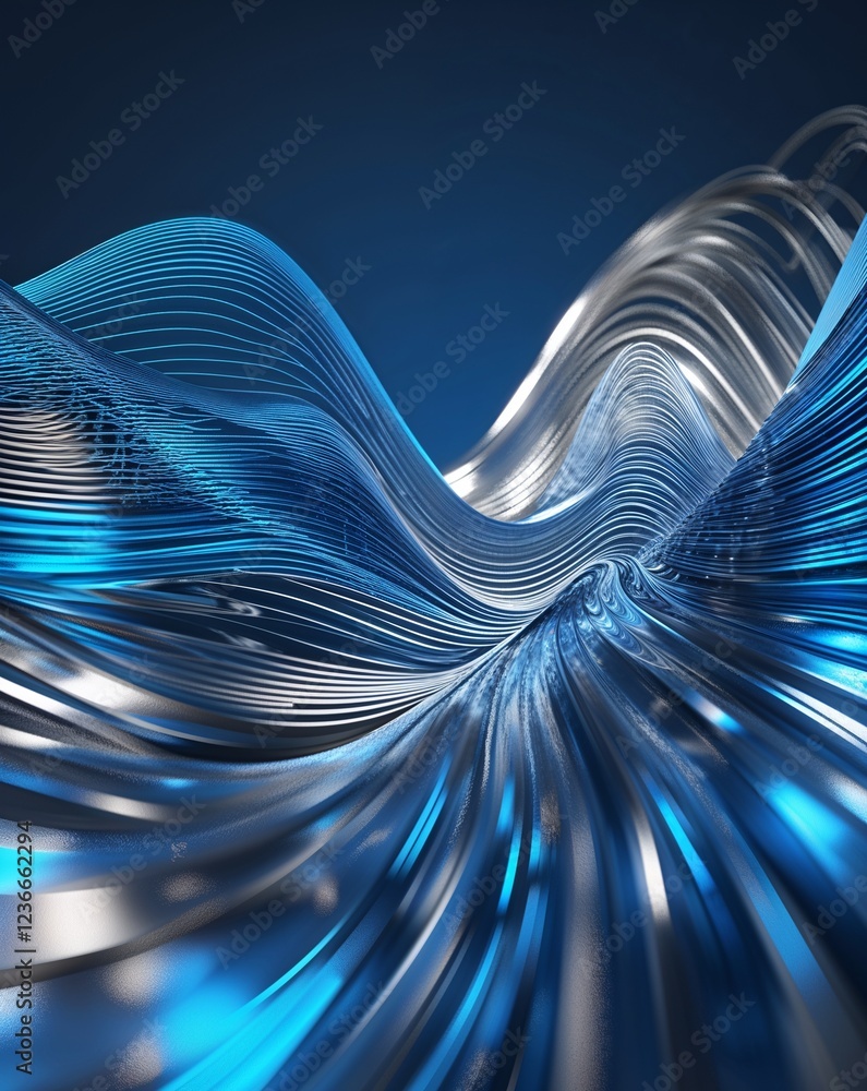 Aufkleber blue and silver dynamic waves with digital elements abstract tech concept background