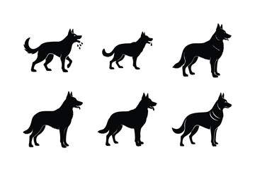 Set of German Shepherd dog silhouettes on white background