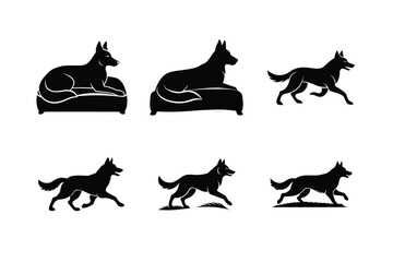 German Shepherd silhouette set in black on white background