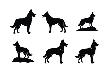 Black German Shepherd dog silhouettes bundle on white