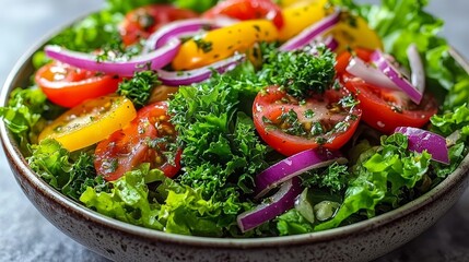 Vibrant Vegetable Salad Bowl on Isolated White Background with Copy Space